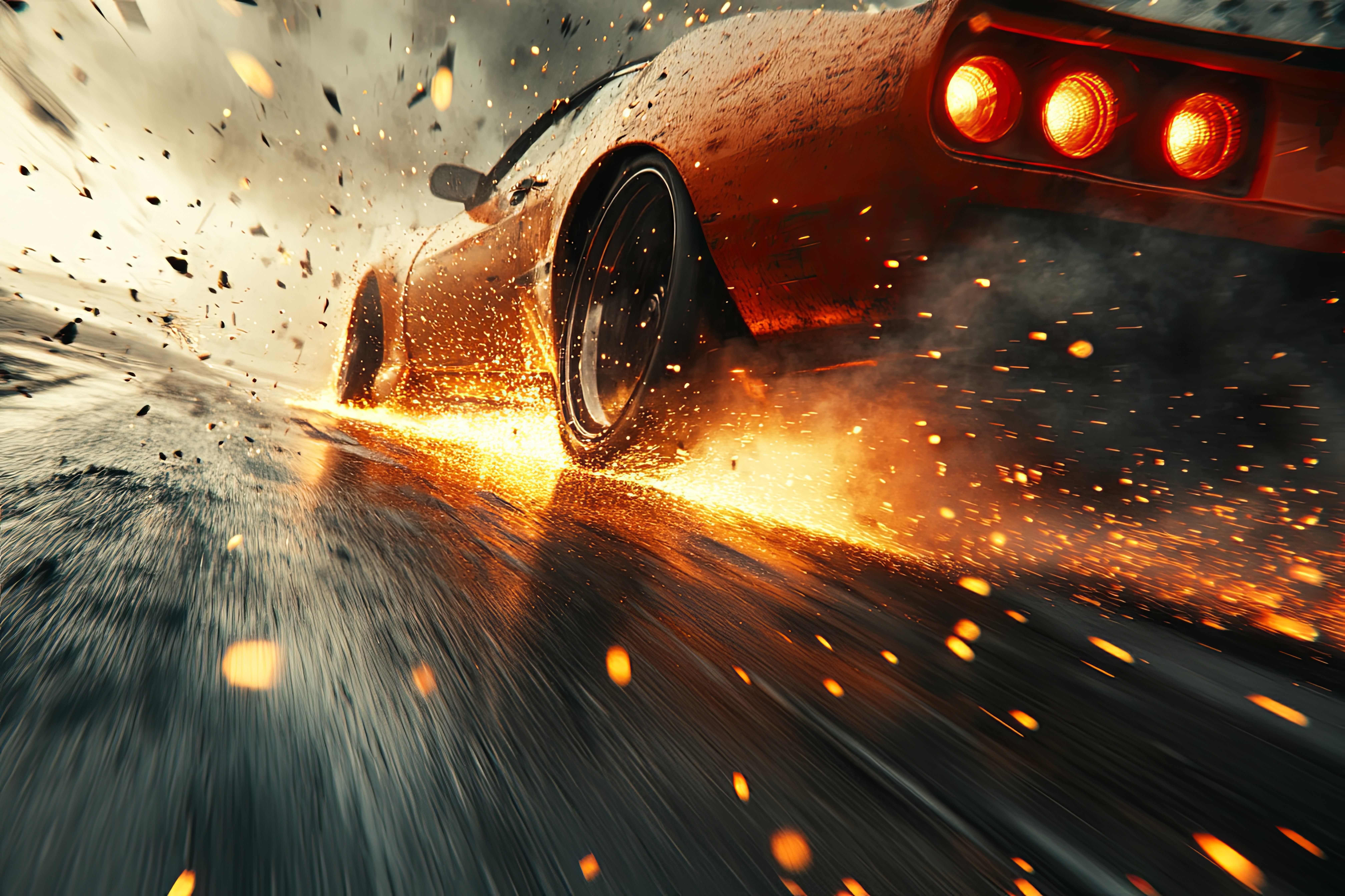 a-fast-moving-sports-car-tires-spinning-generating-sparks