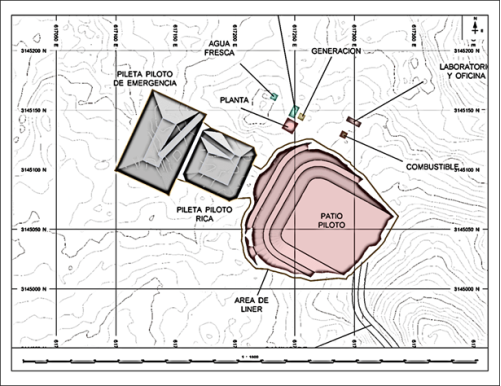 The image is a detailed topographical map depicting the layout of a construction site, including the location of a pilot pile, various buildings, and infrastructure, along with specific coordinates for reference.<br /> <br /> AI-generated content may be incorrect.