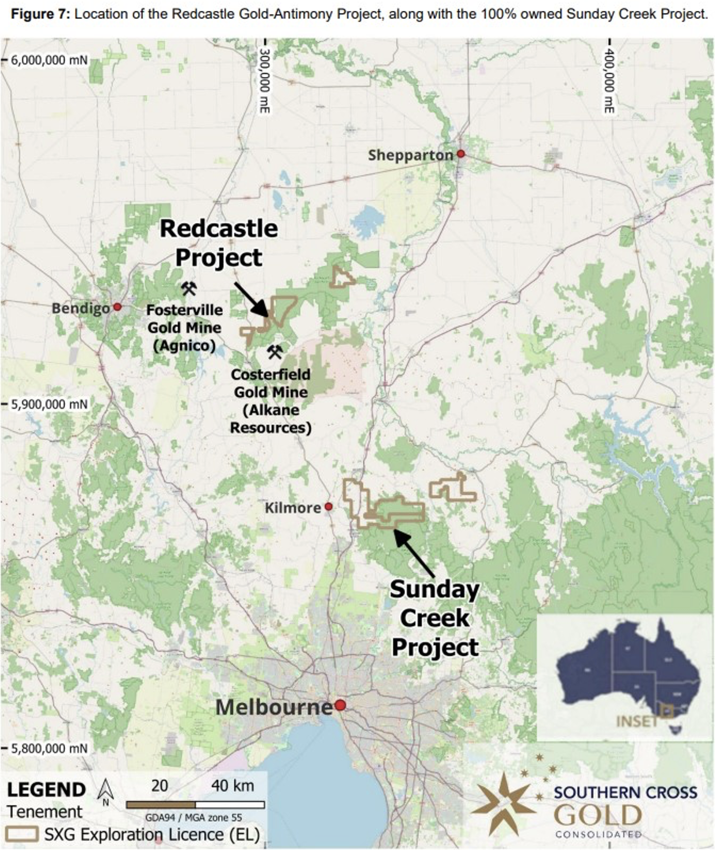 Location of the Redcastle Gold-Antimony Project,
