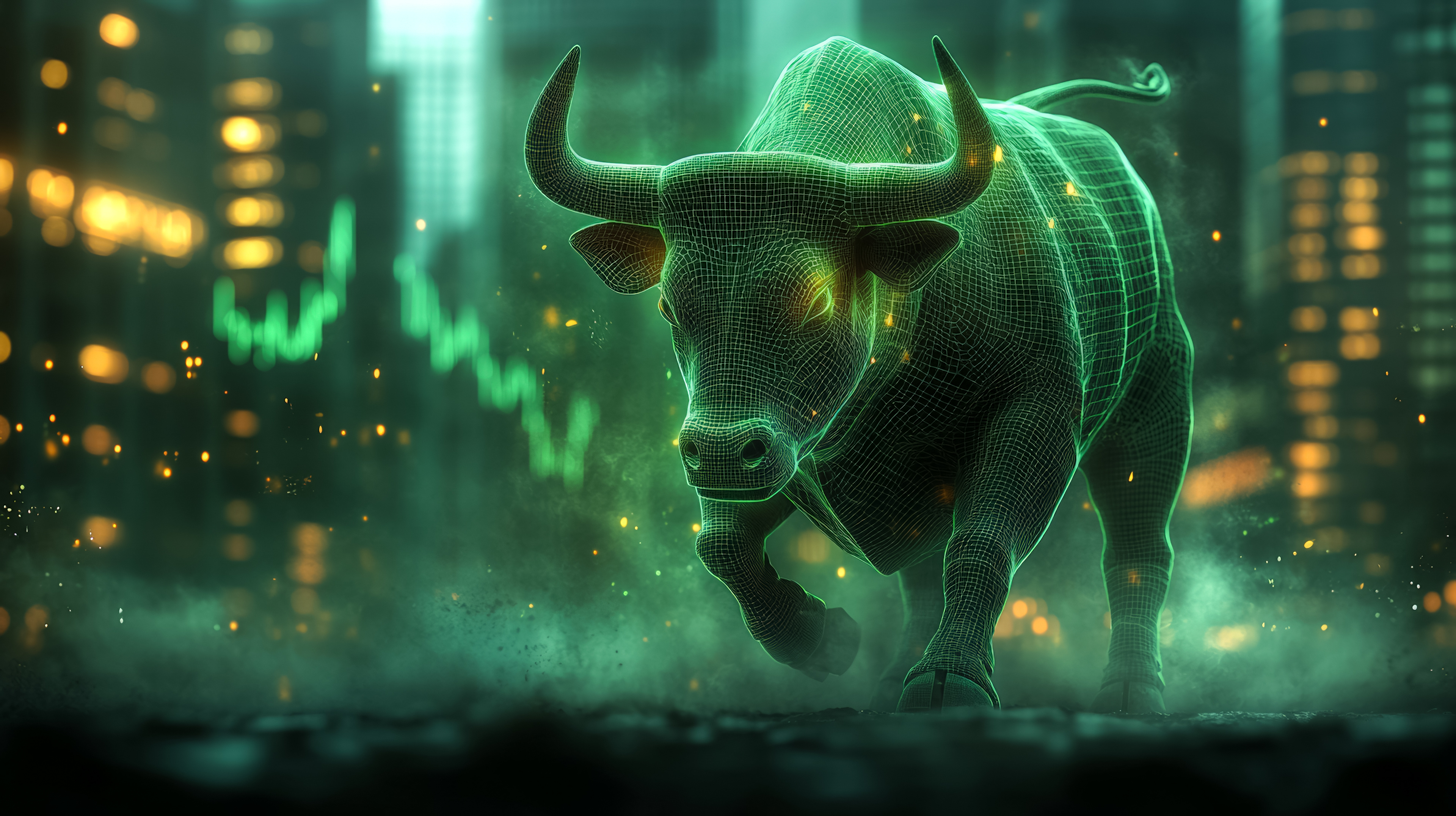Digital bull charging ahead, a symbol of market growth and investment