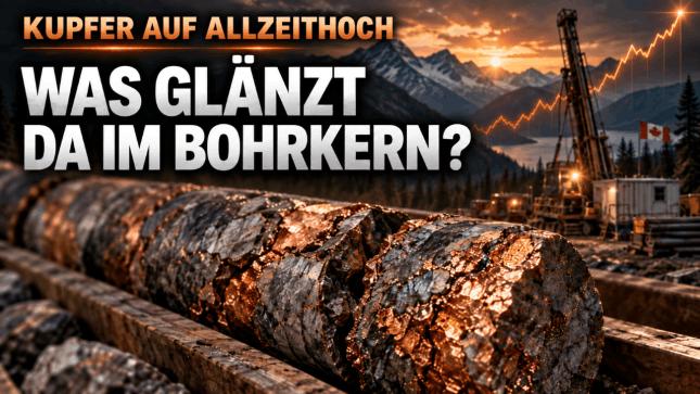 Gediegen Kupfer im Bohrkern: Kupfer auf Allzeithoch – und in diesem Bohrkern glänzt das Metall in reiner Form