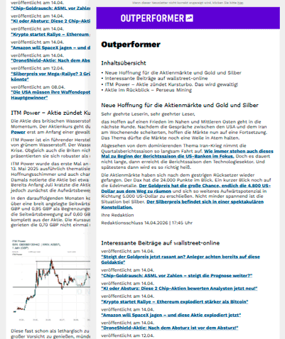 Newsletter Outperformer © by wallstreetONLINE